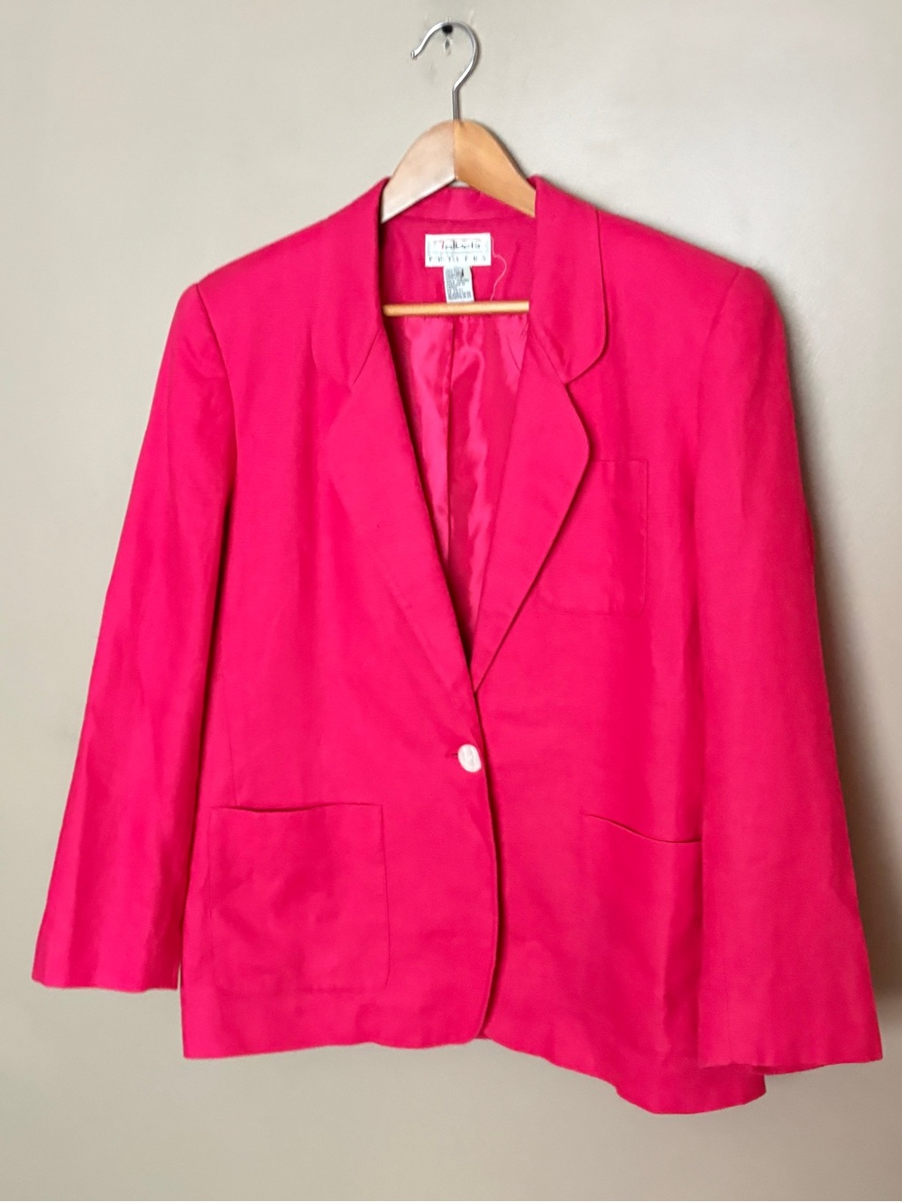 Vintage 90s Talbots 100% Linen Blazer Single Button Fuchsia Pink Jacket 14P EUC